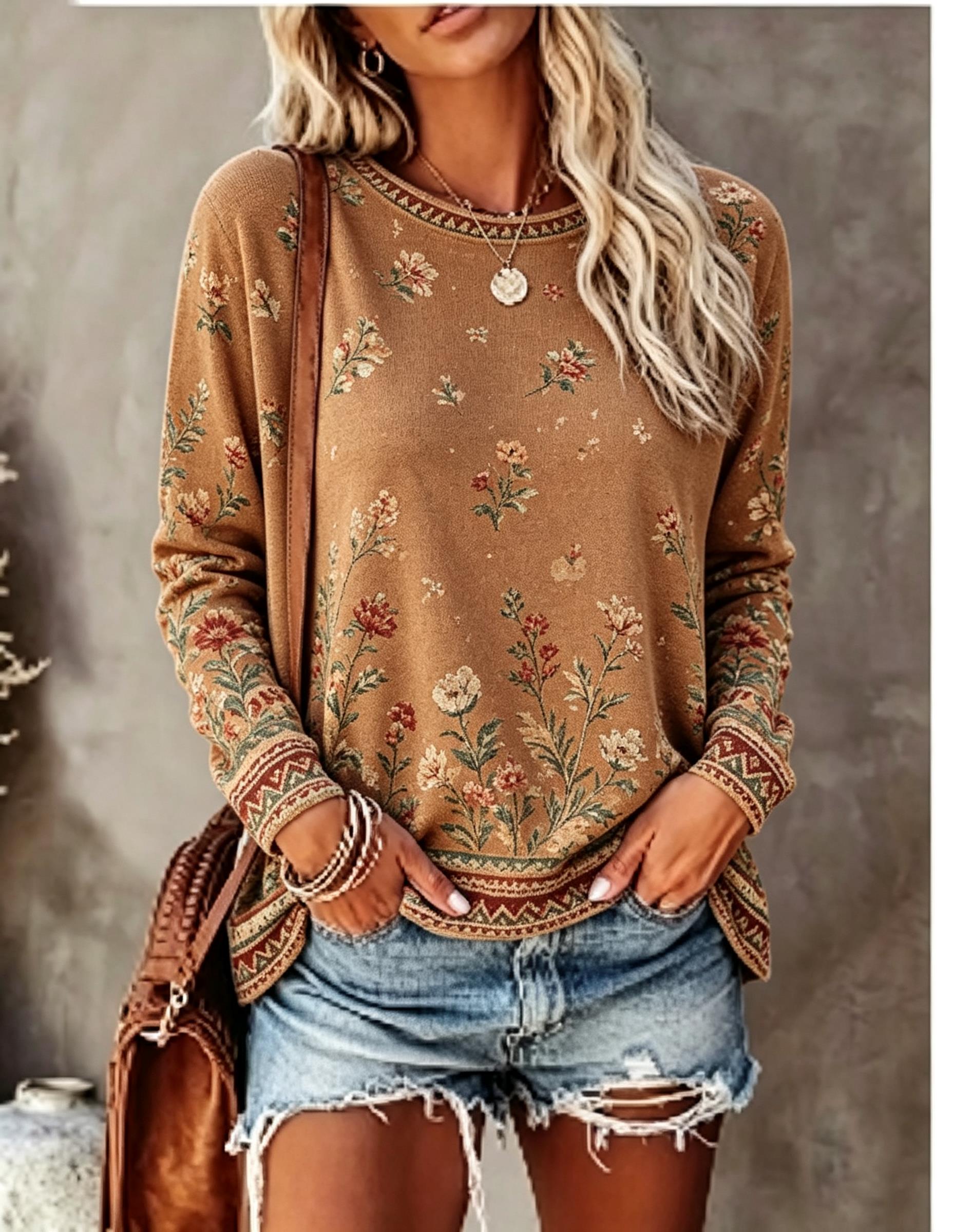 T-Shirts - Women Crew Neck Long Sleeve T‑Shirt,