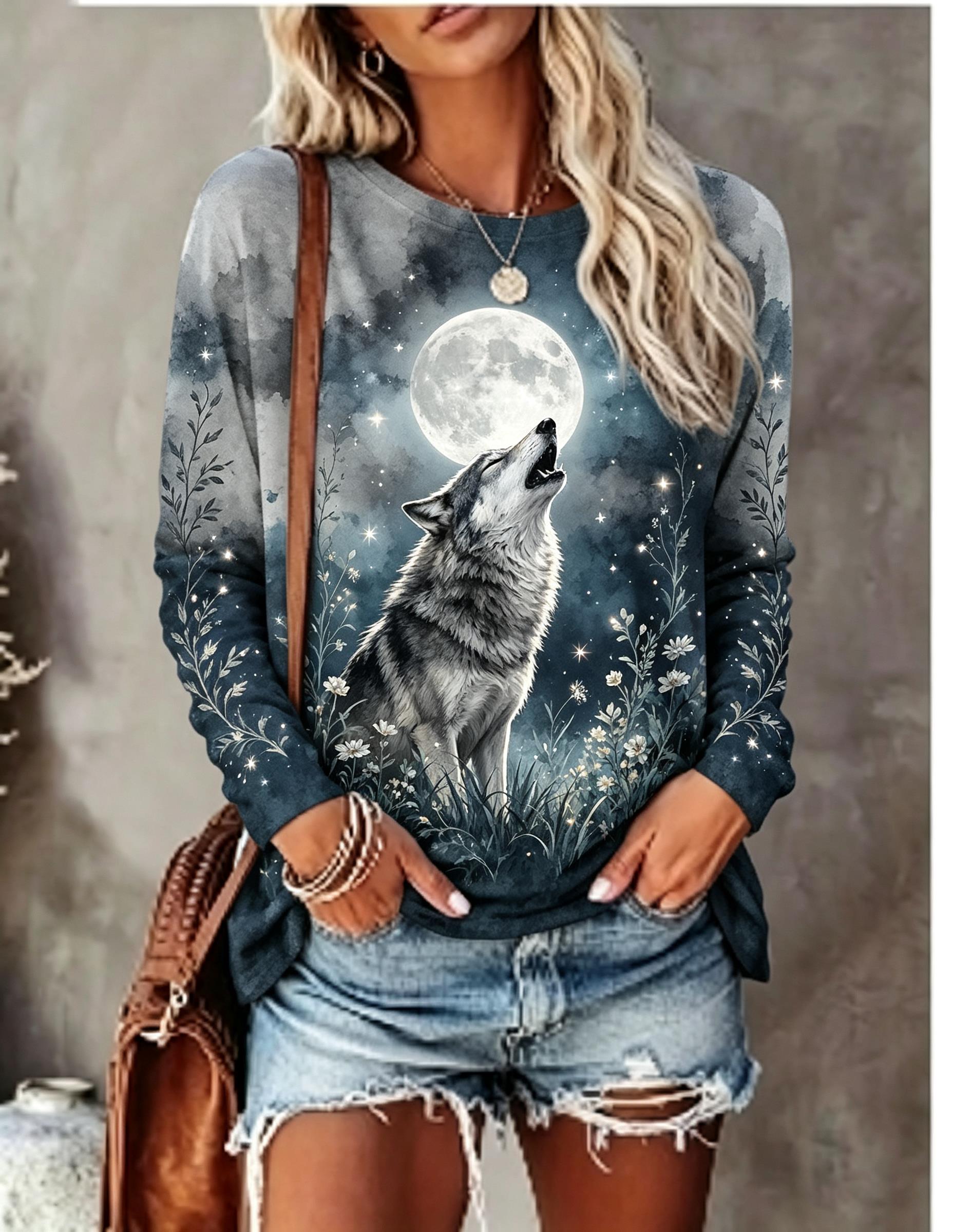 T-Shirts - Women Long Sleeve T Shirt Howling